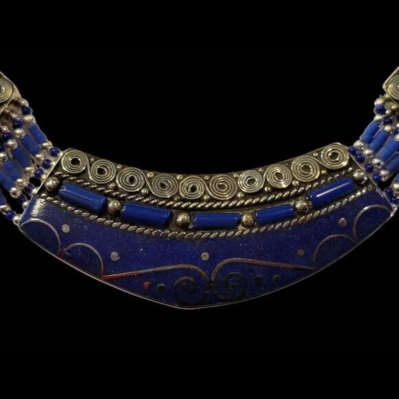 New Handmade Tibetan Necklace - Blue Lapis and Tibetan Silver - Picture 4 of 9